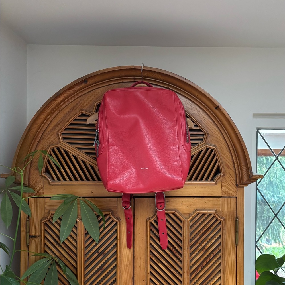 Matt & Nat Red Pebbled Vegan Leather Backpack